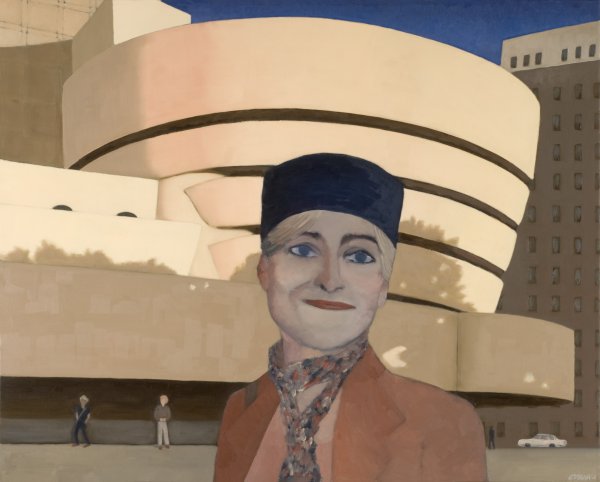 Selbst-Portrait vor Guggenheim Museum N.Y.,  Öl/LW  2005  100 x 80 cm